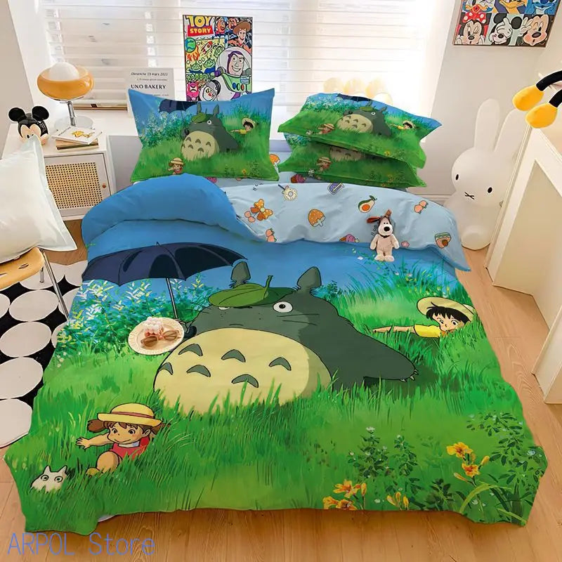 3D Exquisite Cartoon Print Duvet Cover My Neighbor T-Totoro Bedding Set Comforter Bed Youth Home Decor Kids Boys Girls Gift