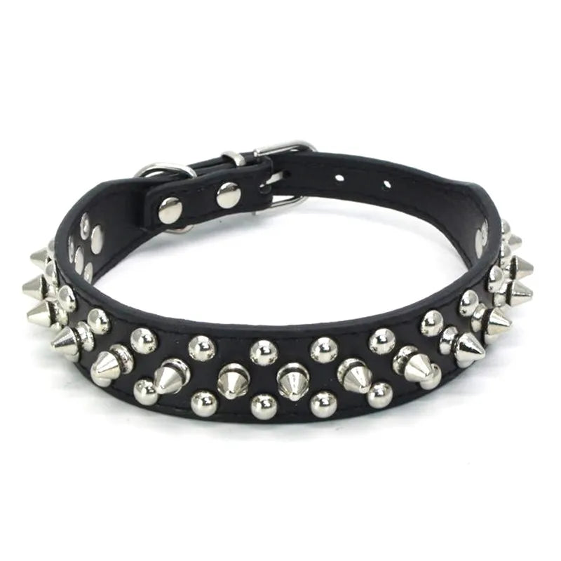 PU Dog Collar with Spike Rivet Adjustable Anti-Bite Pet Collars for Small Medium Large Dogs Bull Terrier Doberman Pinscher