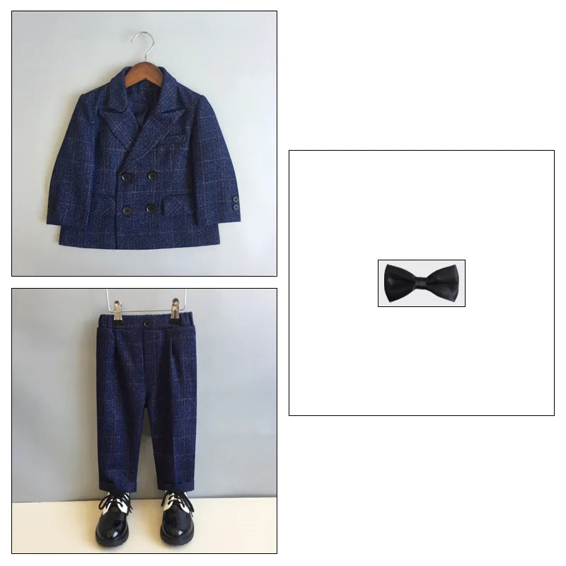 Autumn Winter Children Boys Formal Suit Kids Boys Wedding Suit 1-14Y Teenager Boy Blazer Vest Pant Suit Elegant Boys Kid Costume