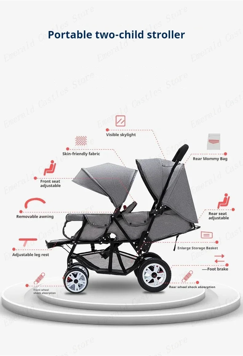 Poussette Double Front and Rear Seats Foldable Baby Stroller for Two Children Lightweight Portable Twin Stroller EU STOCK