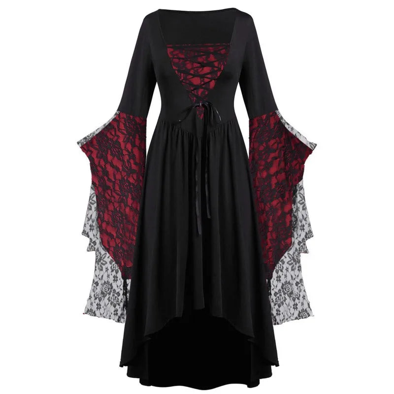 Vintage Halloween Cosplay Costume Witch Vampire Gothic Dress Ghost Dresses Up Party Printed Medieval Ghost Bride Female Clothes