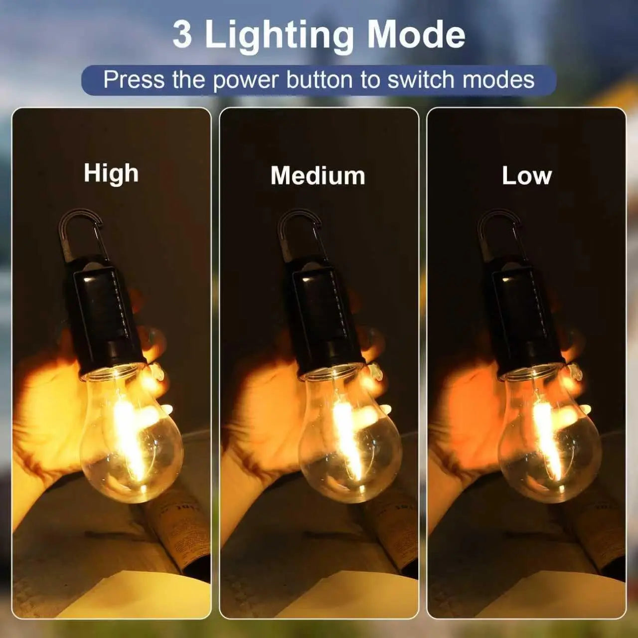 Solar Camping Light Bulb USB Rechargeable Hanging Tent Lamp Waterproof Portable Outdoor Lantern for Camping BBQ Garden Decor