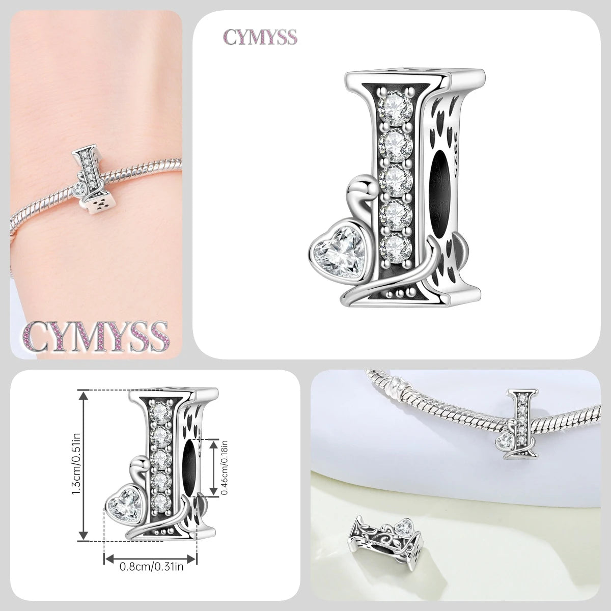 2026 New 925 Sterling Silver Zircon Scroll Grass Pattern 26 Letter Bead Charms for Women Fit DIY Bracelet Necklace Jewelry Gift