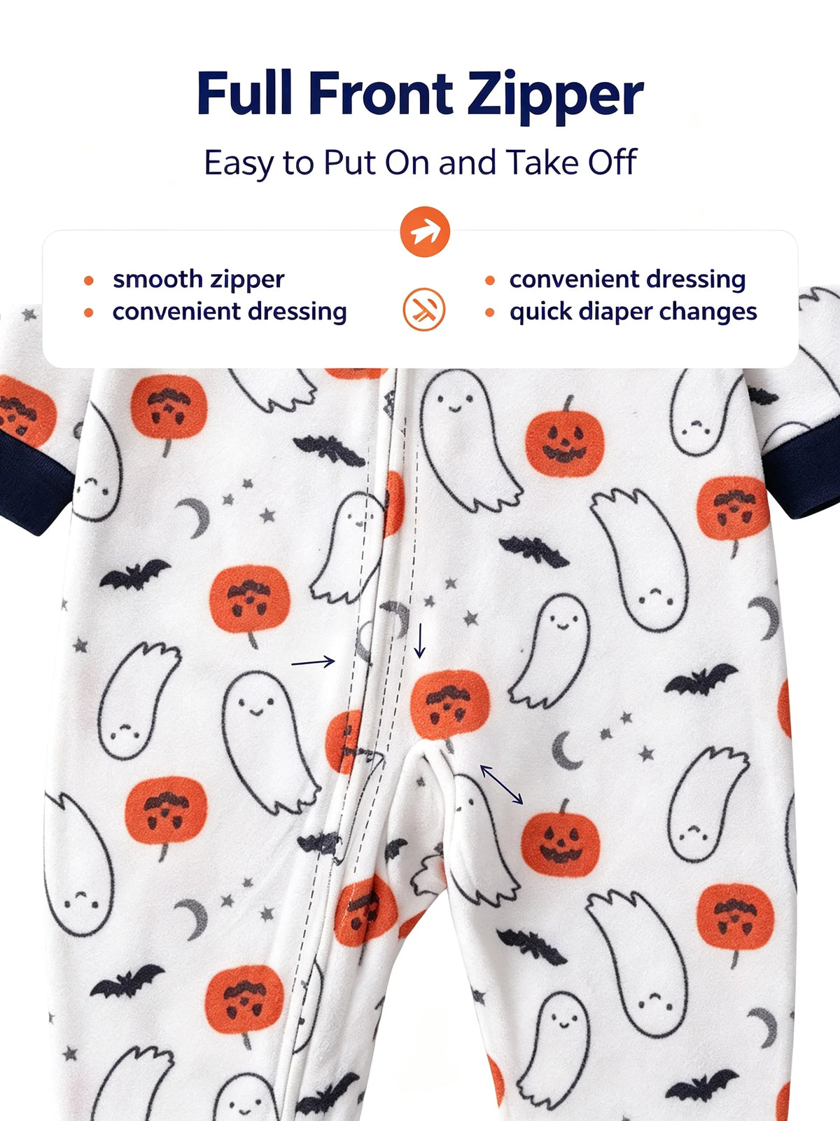 Halloween Baby Romper Polar Fleece Long Sleeve Full Zipper Infant Jumpsuit Ghost Pumpkin Print Footless Toddler Clothes 6-24M