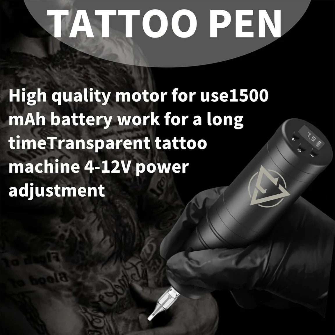 Portable Wireless Tattoo Machine 1500mAh Rechargeable Tattoo Pen LED Screen Display Professional Body Art Tattoo Supplies