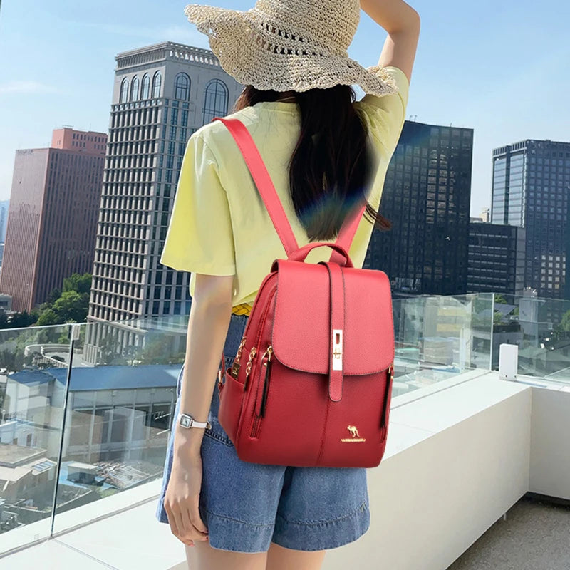 Luxury Women Leather Backpacks for Girls Sac A Dos Casual Daypack Black Vintage Backpack School Bags for Girls Mochila Rucksack