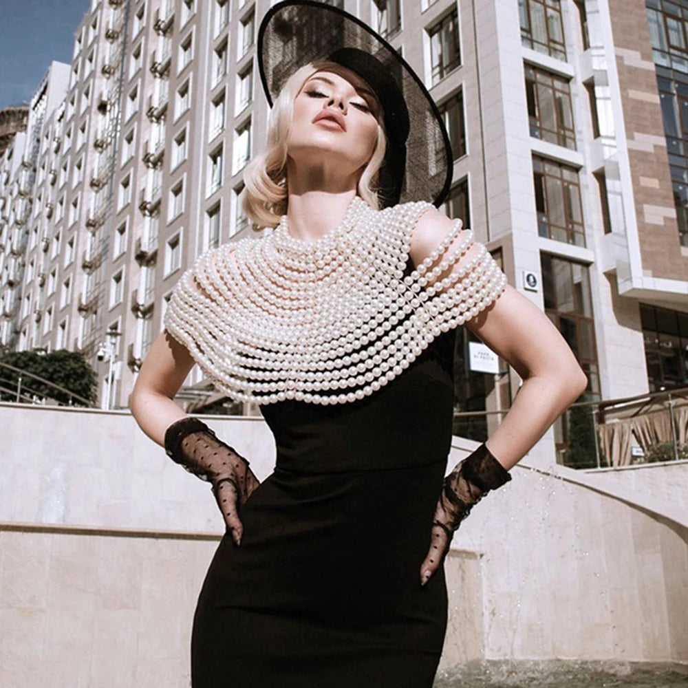Women's Pearl Body Chains Bra Fashion Adjustable Size Shoulder Necklaces Sexy Tops Chain Wedding Dress Pearls Shawl Body Jewelry