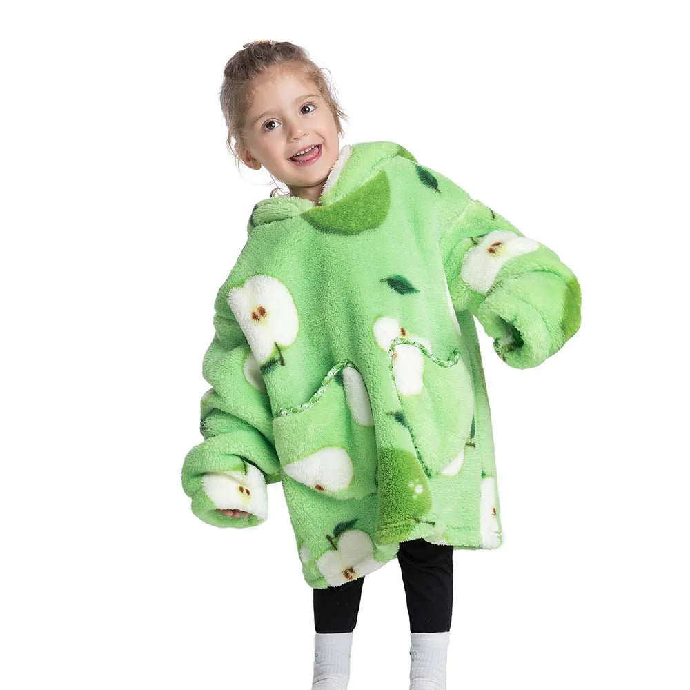 Halloween Pumpkin Hoodies for Boys Girls Winter Thick Flannel Hooded Sweatshirts Kids Clothing Children Oversized Blanket Hoodie