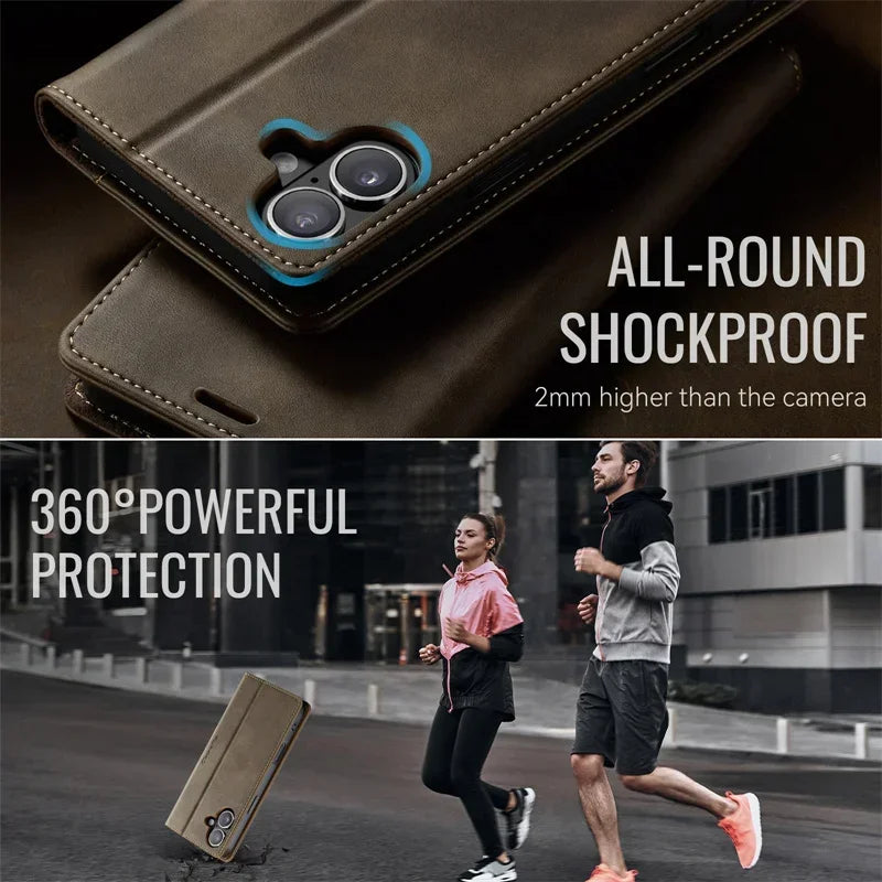 Magnetic Leather Wallet Card Phone Case For iPhone 17E 17 Air 16E 16 Pro Max 15 Plus 14 13 12 11 Flip Wireless Charging Cover