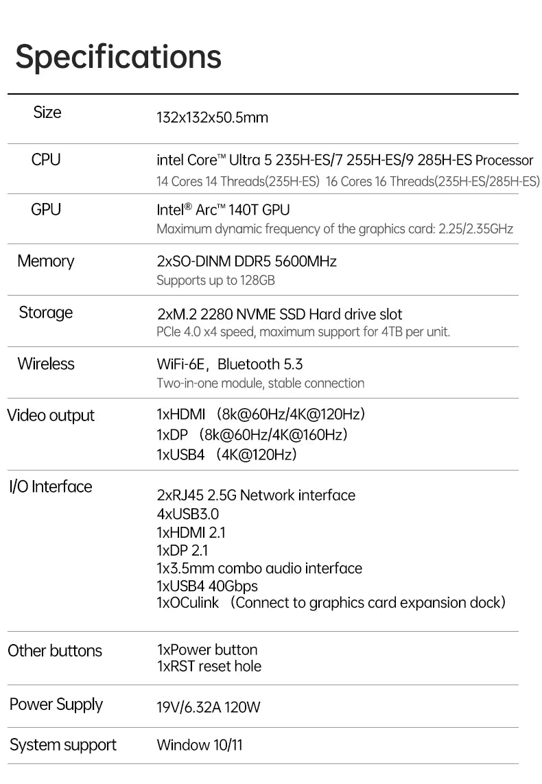 Topton Mini PC Gamer Intel Ultra 9 285H ES 7 255H ES 5 235H ES OCuLink USB4 2x2.5G LAN 2xNVMe Desktop Computer Windows 11 WiFi6E