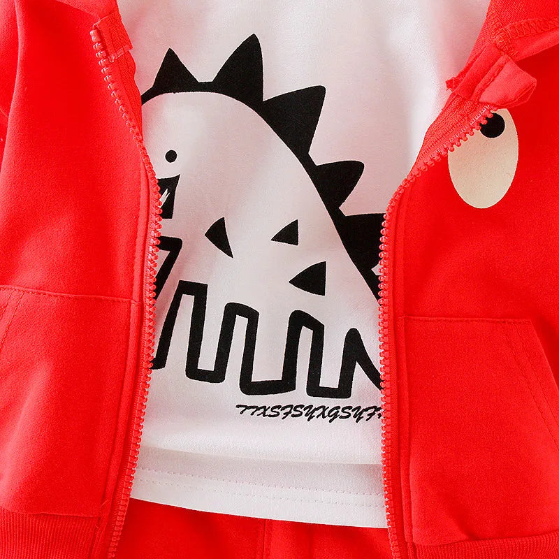 2023 Winter Baby Clothes Sets Boy Girl Thick Warm Hooded Top Pants Three-Piece Newborn Cartoon Cute Dinosaurs Outfit Suits 1-4Y