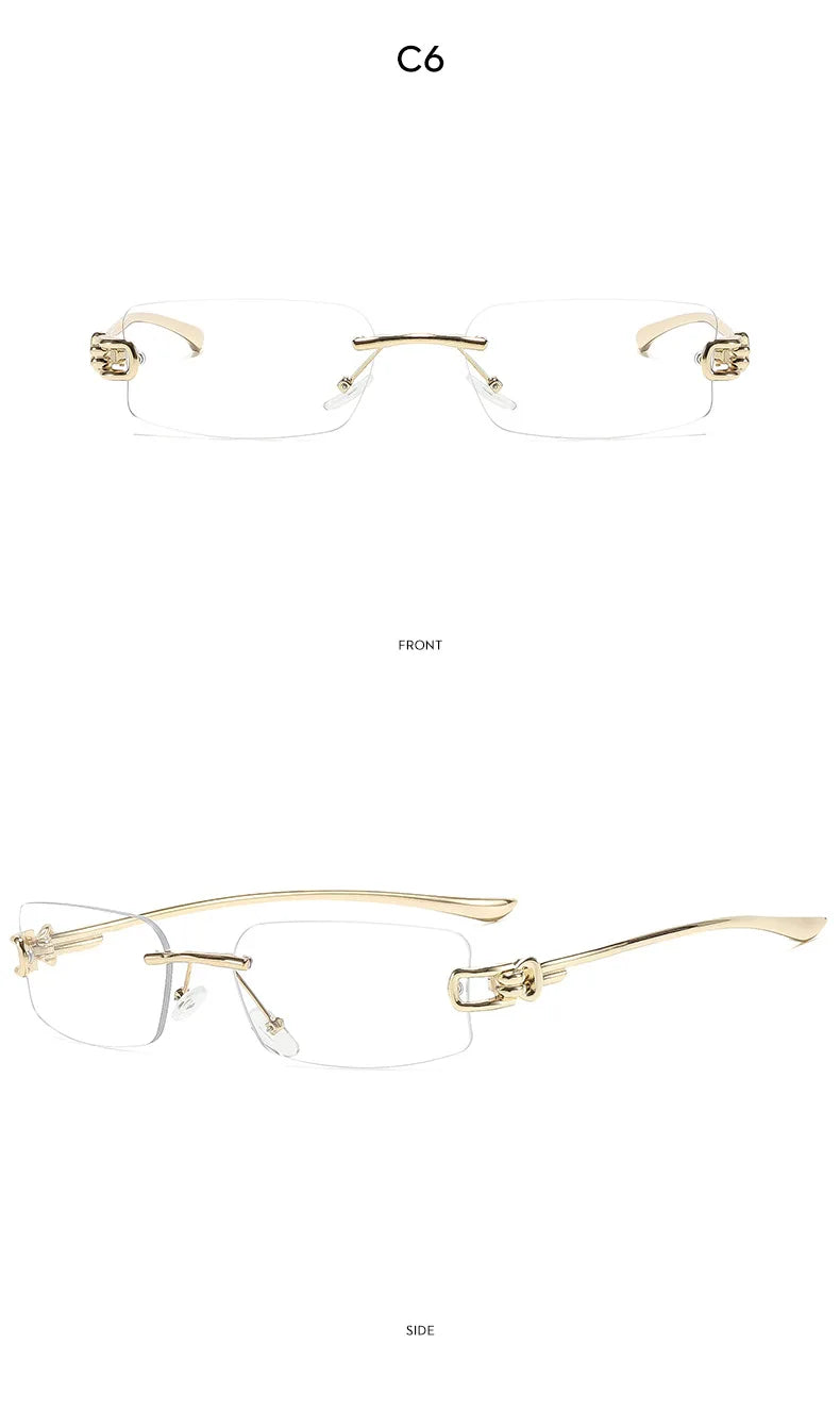 SO&EI Ins Popular Fashion Rectangle Rimless Sunglasses Women Retro Clear Ocean Lens Shades UV400 Men Trending Sun Glasses