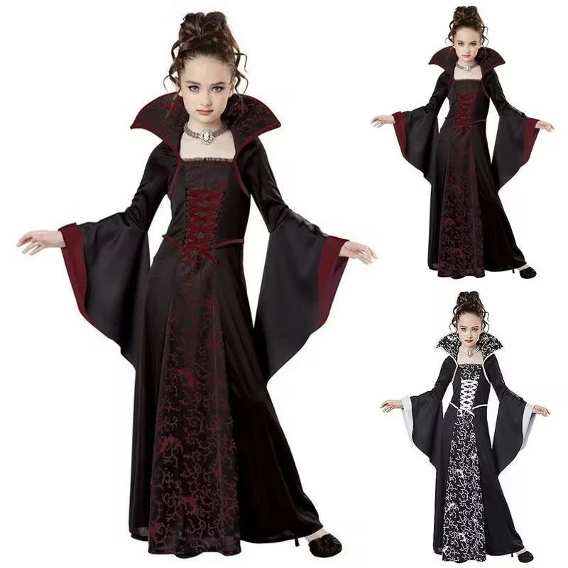 Halloween Costume Dress For Kids Fantasy Vampire Costume Girls Witch Cosplay Children's Party Performance Gown Clothing 4-12Y