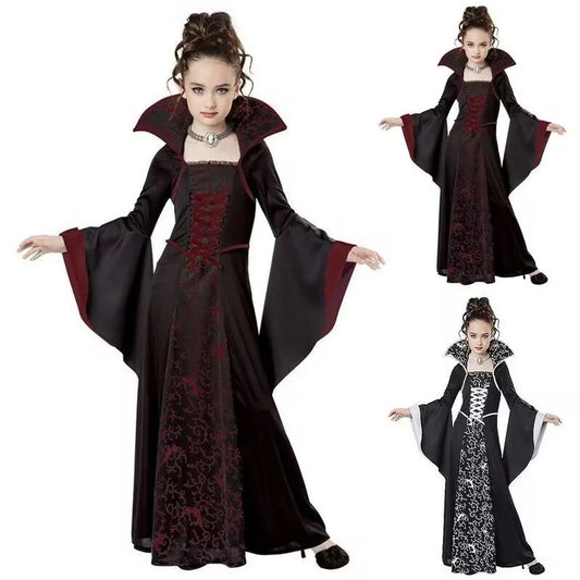 Halloween Costume Dress For Kids Fantasy Vampire Costume Girls Witch Cosplay Children's Party Performance Gown Clothing 4-12Y