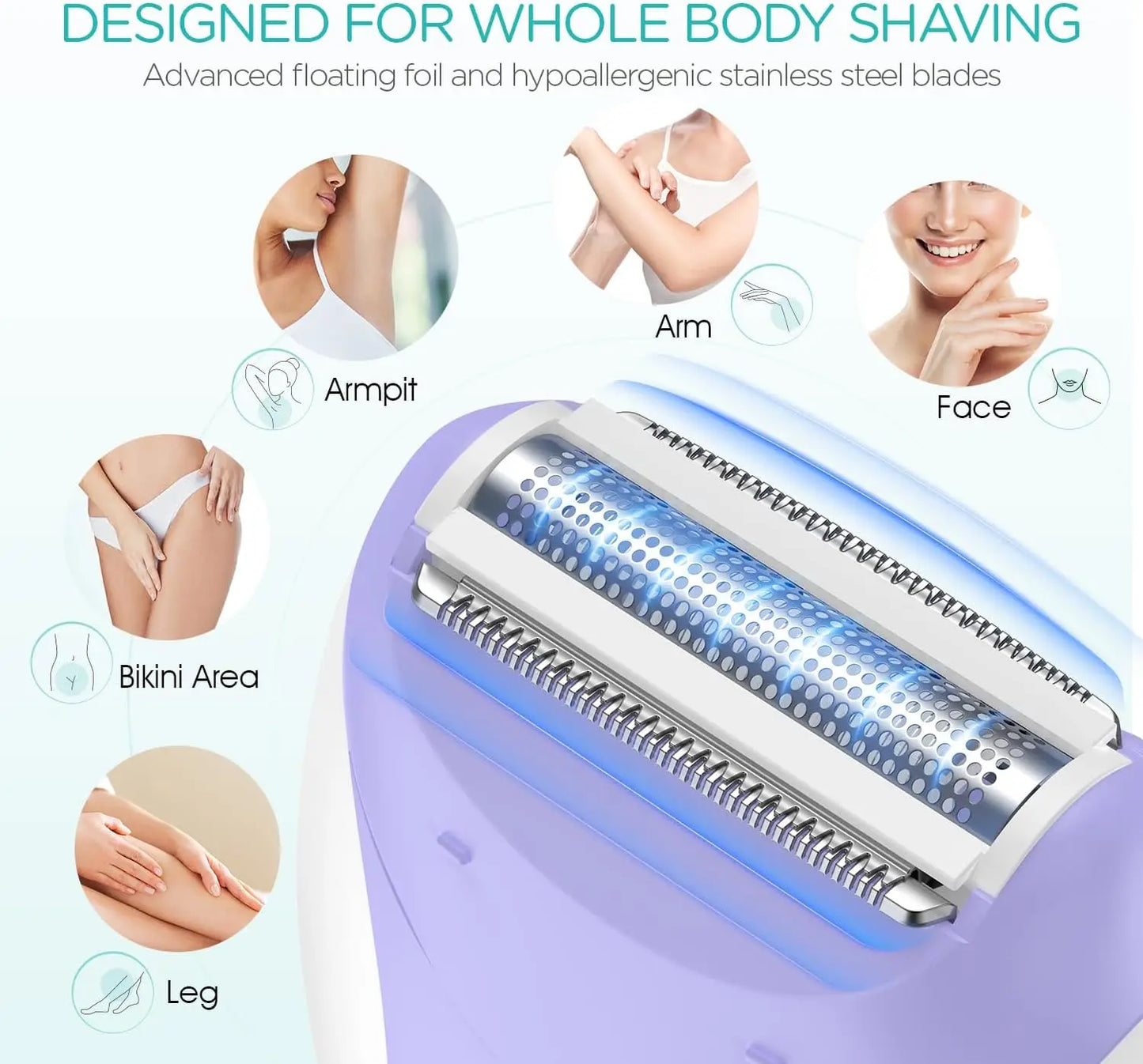 Kemei 4in1 Women Epilator Electric Shaver Facial Body Hair Removal Lady Leg Bikini Trimmer Hair Remover Underarms Rechargeable