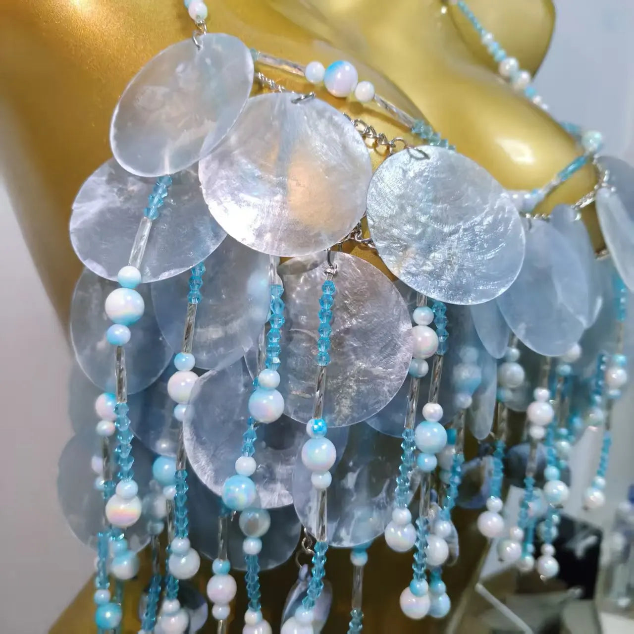 Handmade Sparkly Bohemian Mermaid Shell Beaded Halter Top Women Summer Beach Party Vacation Rave Outfit Sequins Beaded Bra Tops