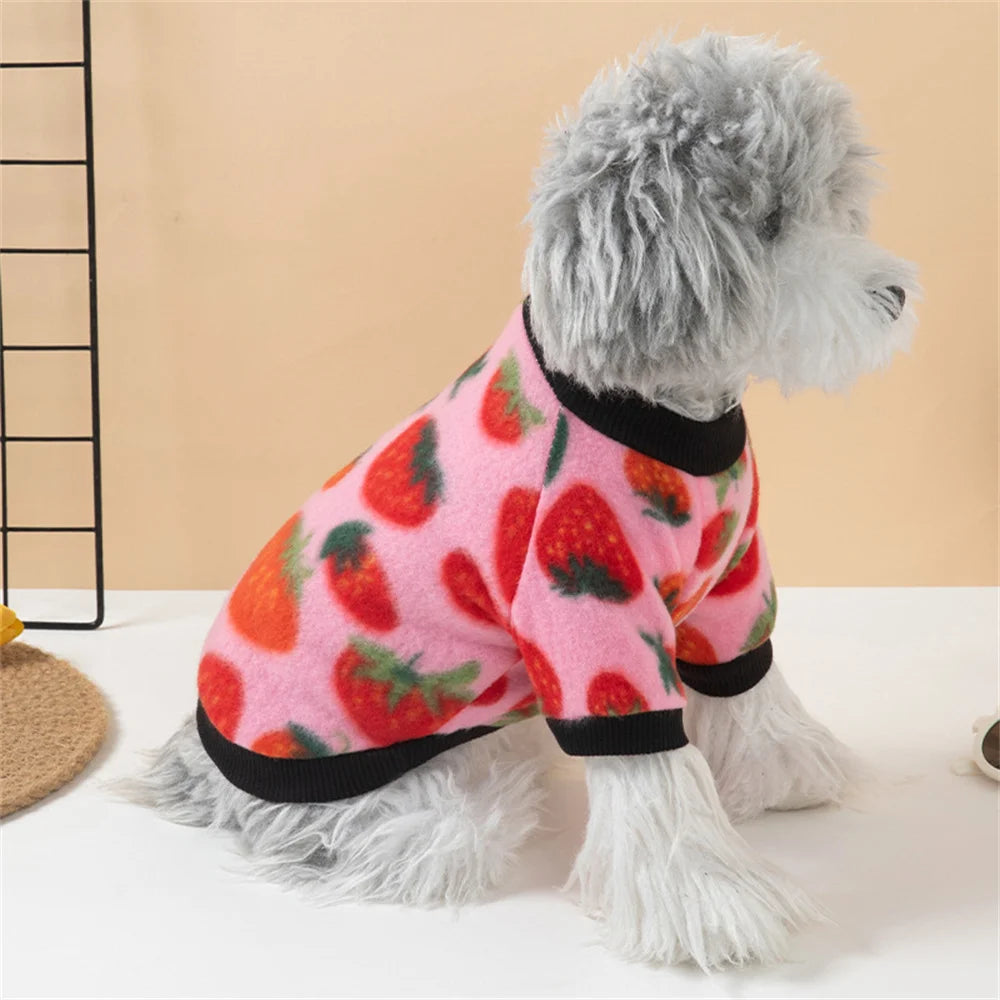 Warm Fleece Pet Pullover Sweater for Cats And Small Dogs Autumn Winter Cat Puppy Clothes Cute Printed Kitten Costume Outfits