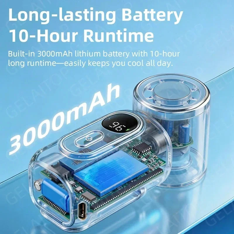 Lady's Mini Fan Handheld Small Portable Fan Cooling Turbo 5 Speeds 3000mAh LED Display 180° Rotatable Clip Rechargeable Fans