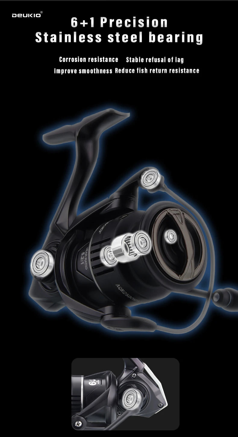 DEUKIO Ultralight Spinning Fishing Reel 172g Carbon Fiber Body 12KG Max Drag 5.2:1 7+1BB Metal Spool Long Cast Saltwater Lure