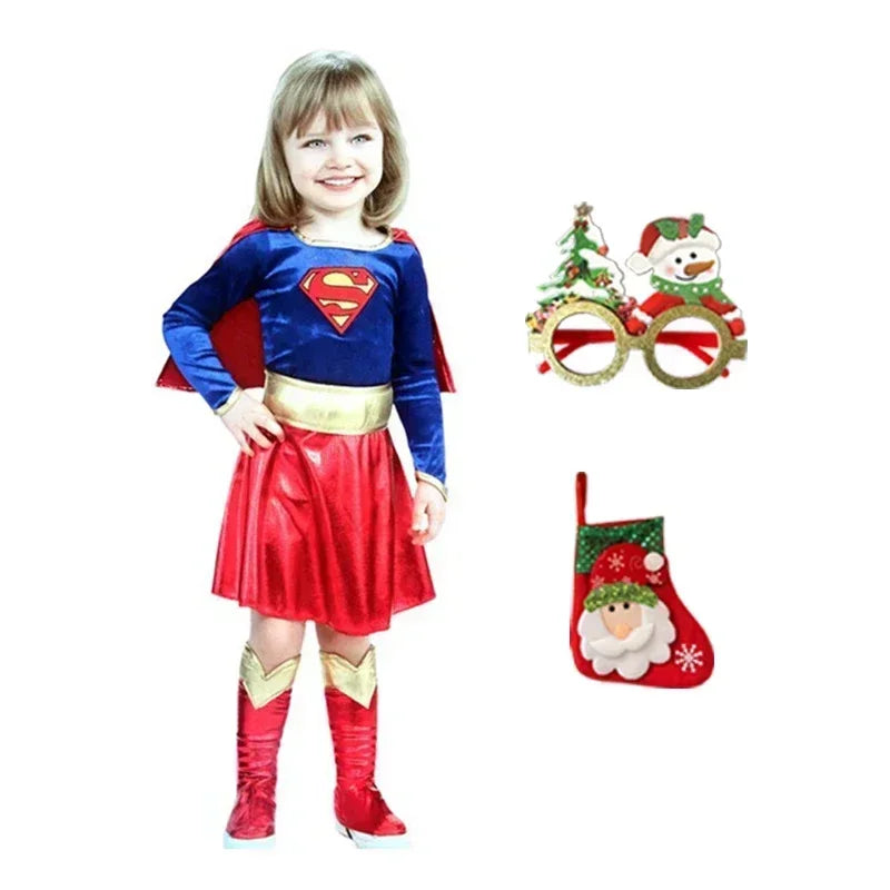 Children's Day Carnival Kids Superhero Super Girls Cosplay Costumes Cloaks Party Dress Birthday Clothes Halloween