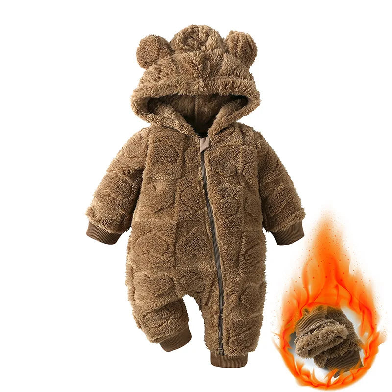 0-18 Months Newborn Baby Romper Winter Thicken Flannel Warm Clothes Infant Boy Girl Oneies Pyjamas Kids Cute Hooded Jumpsuits