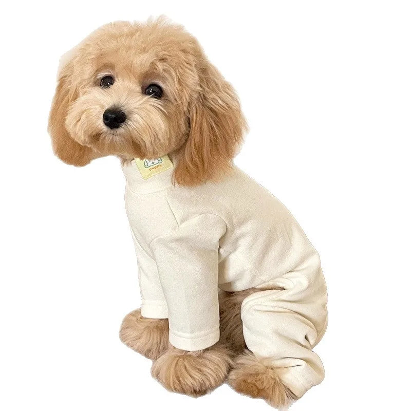 Elastic Pet Jumpsuit Four Legged Pants For Small Medium Dogs Cream Color Cozy Home Base Shirt Winter Warm Dog Clothes