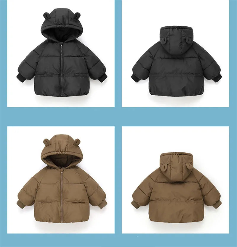 New Baby Warm Jacket Winter Toddler Thickened Outerwear Boys Girls Solid Hooded Coats Children Windproof Overcoat Snowsuit 2-6Y