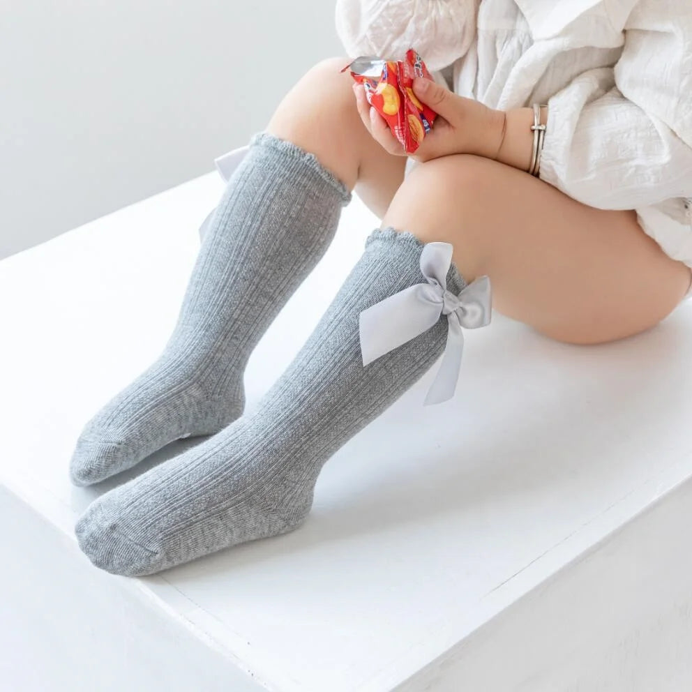 3Pairs/set Baby Girls Big Bow Knee High Socks Spring Autumn Children Non-slip Floor Sock Infant Toddler Princess Stockings 0-3Y