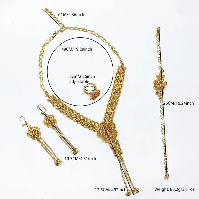 Ethiopian 24K Gold Color Jewelry Set For Women Bridal Nigerian Dubai Big Necklace Bracelet Earring Ring Sets Party Gift
