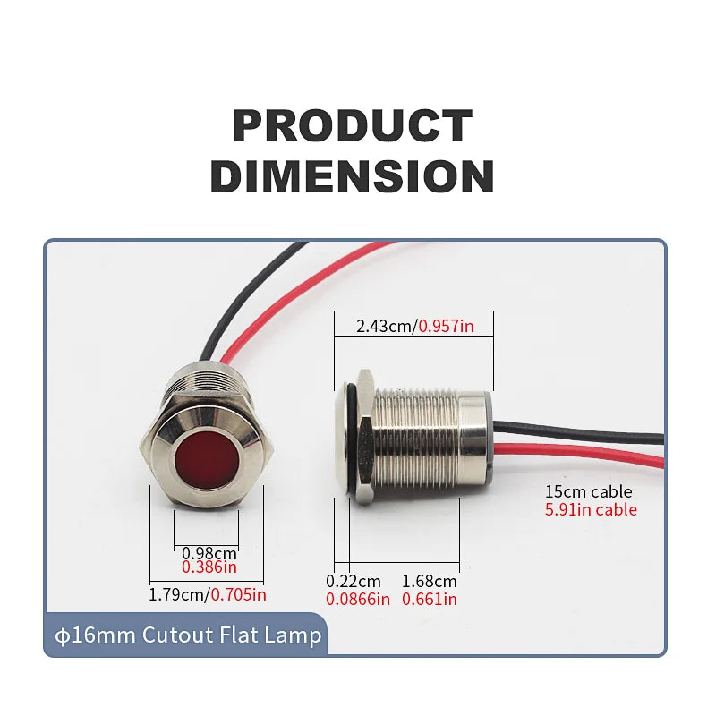 5pcs 16/19/22mm Waterproof IP67 Metal LED Indicator Light DC/AC 3-48V Signal Lamp Red Yellow Green Blue White for Car Dashboard