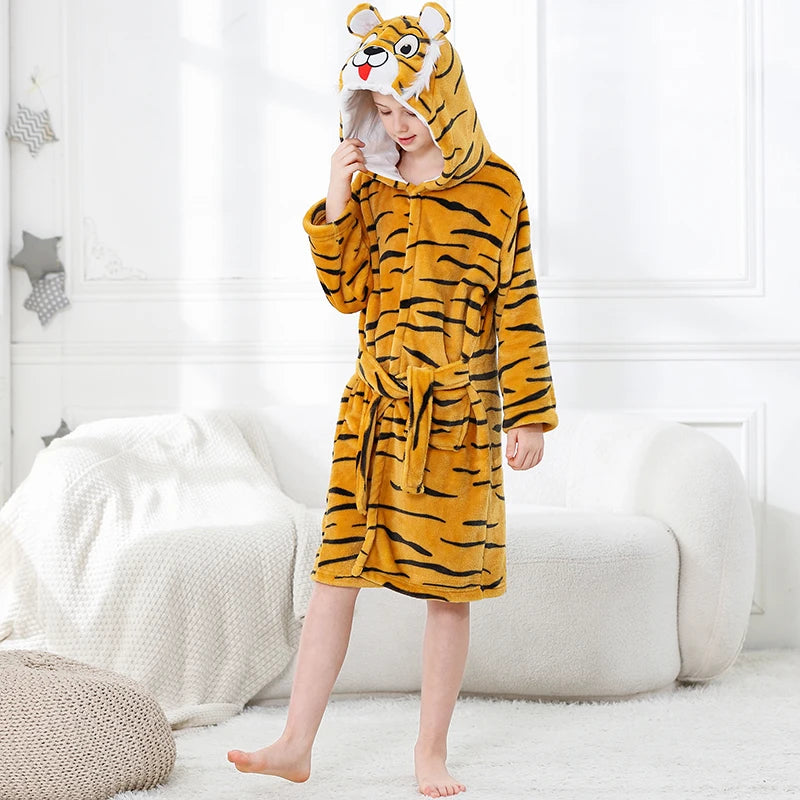 Halloween Dinosaur Bathrobes for Children 3 5 7 9 11 13 Years Kids Animal Flannel Homewear Boy Hooded Sleepwear Girls Nightgown