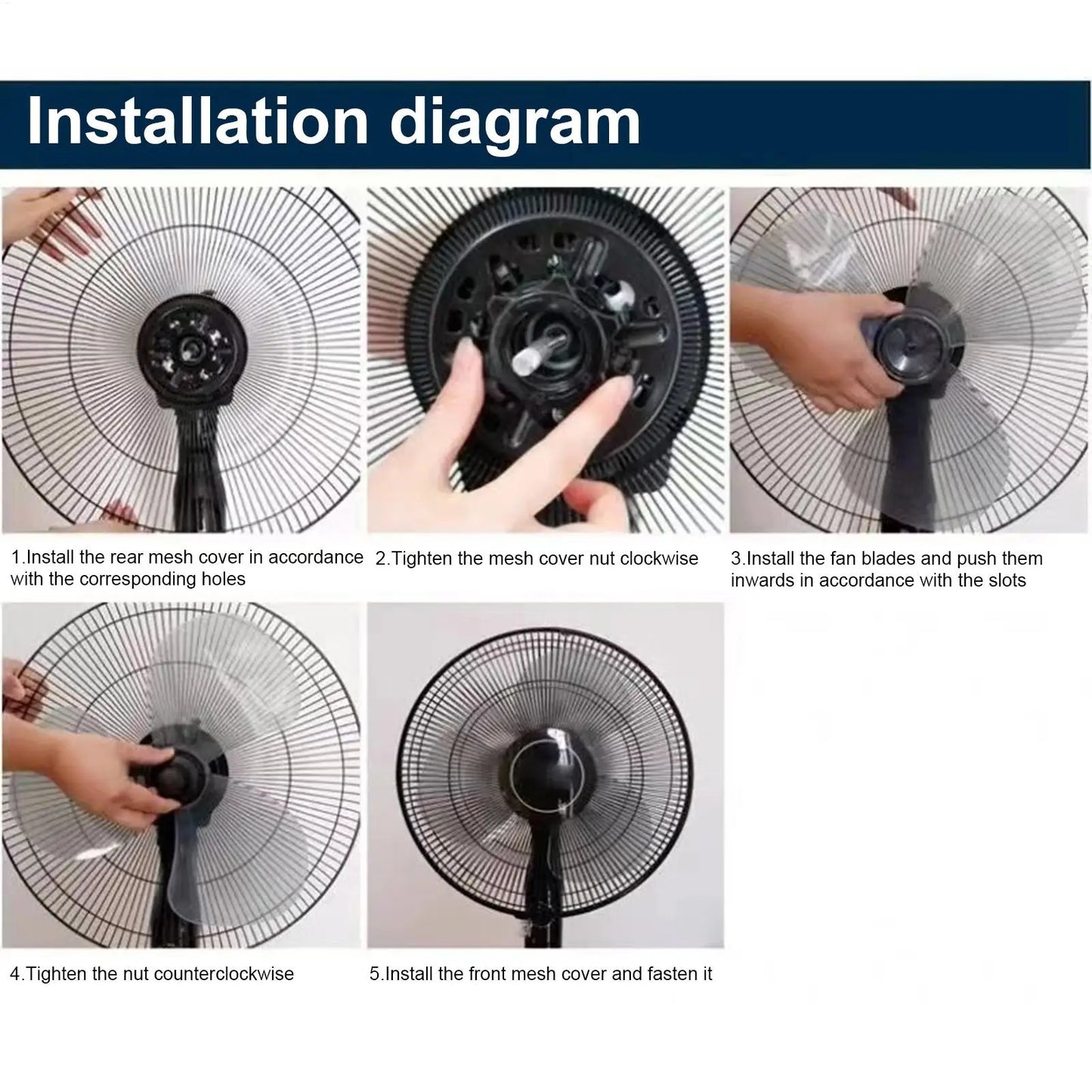 12/14/16 inch Fan Blade Replacement 5 Leaf Universal Table Stand Wall Fan Part with Nut Cover Quiet for Bedroom Home Office
