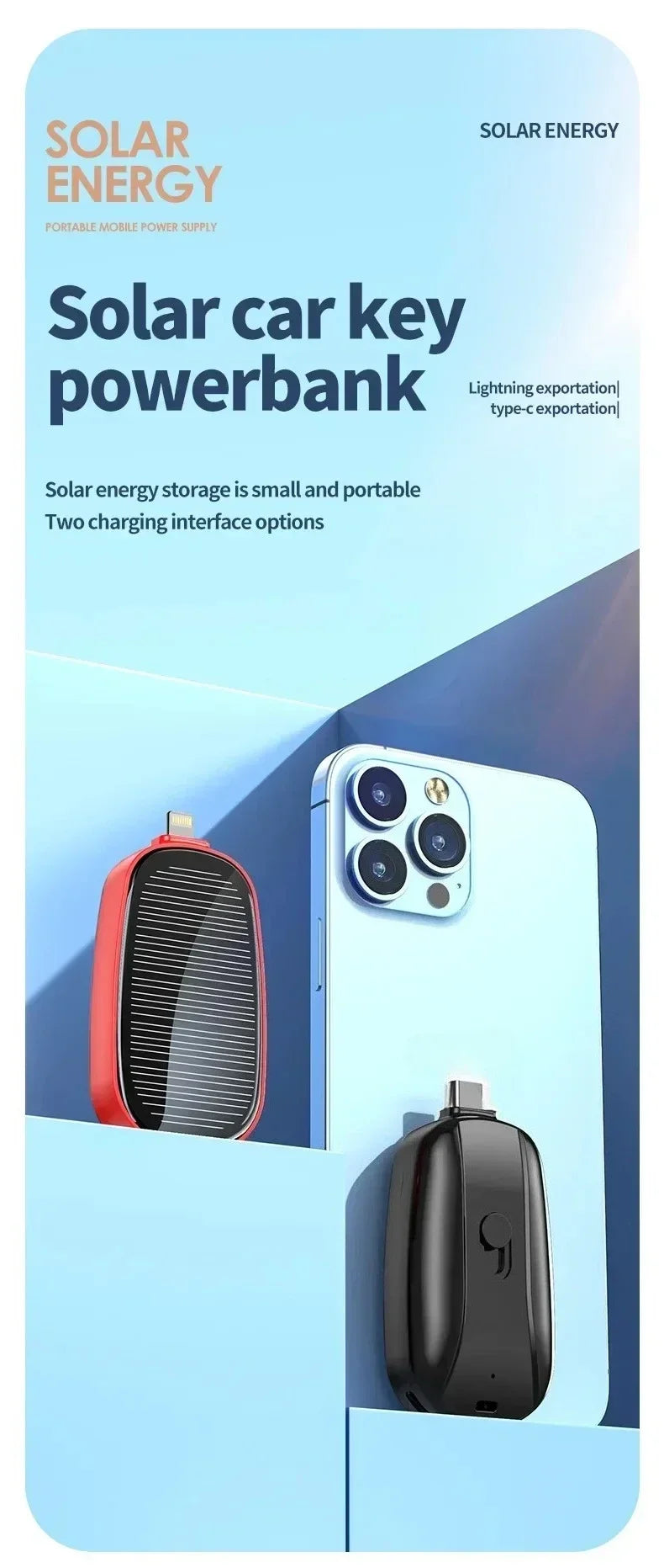 Emergency Solar Mini Portable Power Bank Keychain Portable Charger Small Outdoor Camping External Battery For iPhone and Xiaomi
