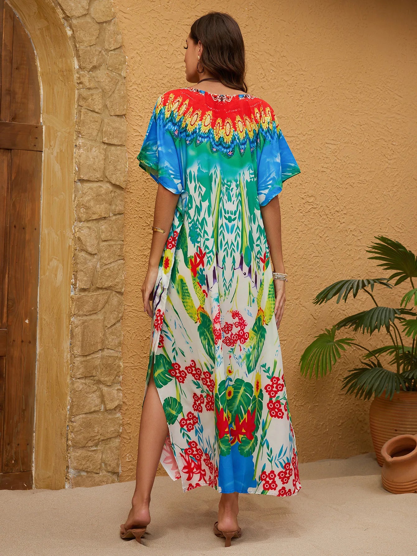 Women's Casual Kaftan Dresses Long Maxi Plus Size Geometric Print Beach Cover Up Vacation Outfits