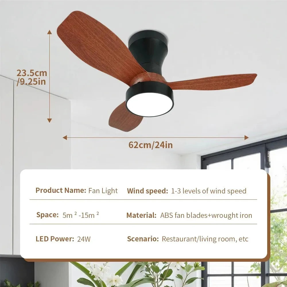 Ceiling Fan Light with Remote Control Lighting Ceiling Small Three Leaf for Bedroom Dining Room Kitchen Garage LED Fan Light
