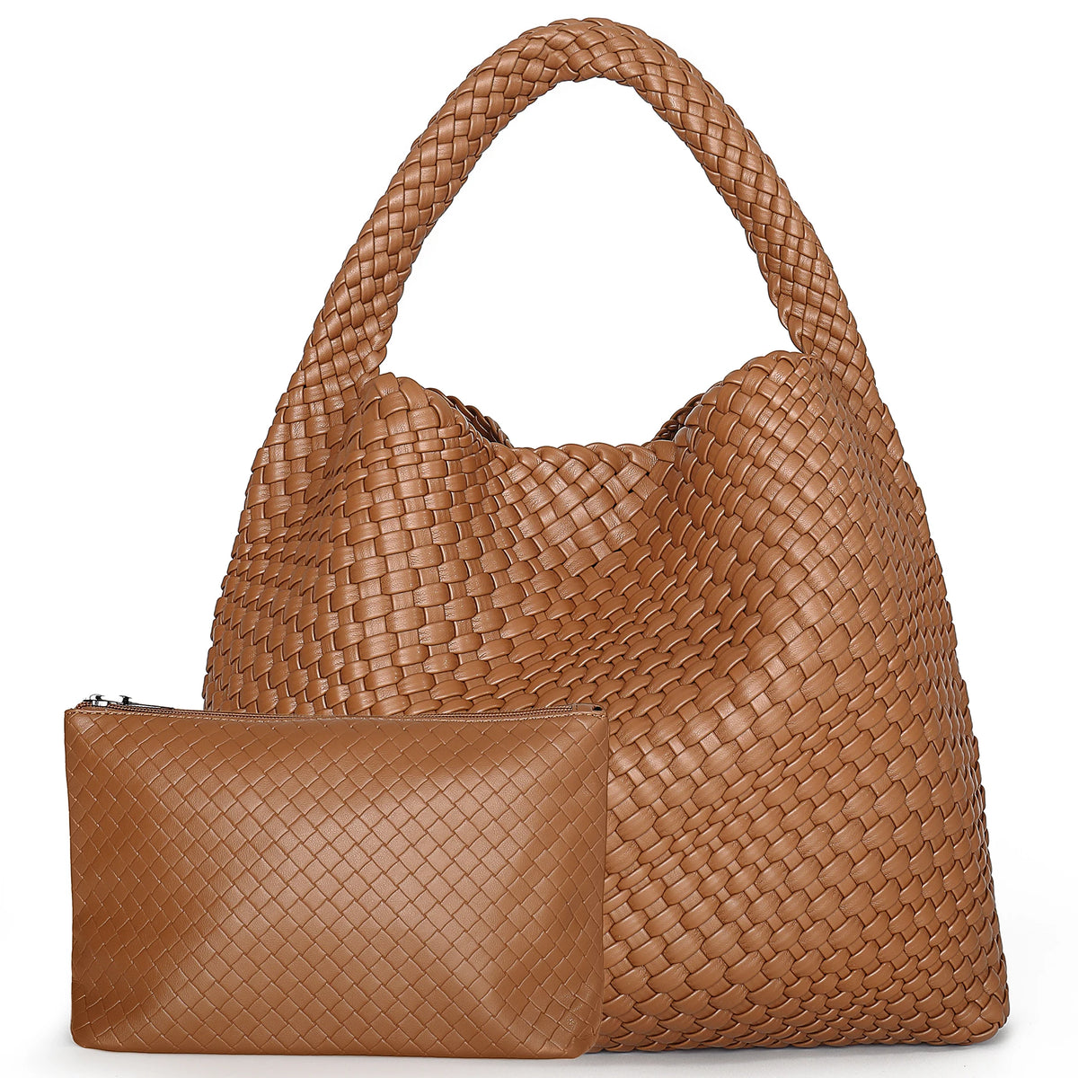 Woven Tote Bag for Women Large Woven Handbag Soft Leather Shoulder Bag Work Shopper Summer Beach Travel Tote Bag with Purse