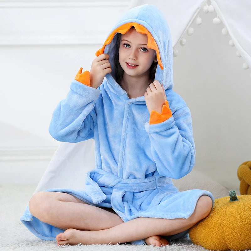 Halloween Dinosaur Bathrobes for Children 3 5 7 9 11 13 Years Kids Animal Flannel Homewear Boy Hooded Sleepwear Girls Nightgown