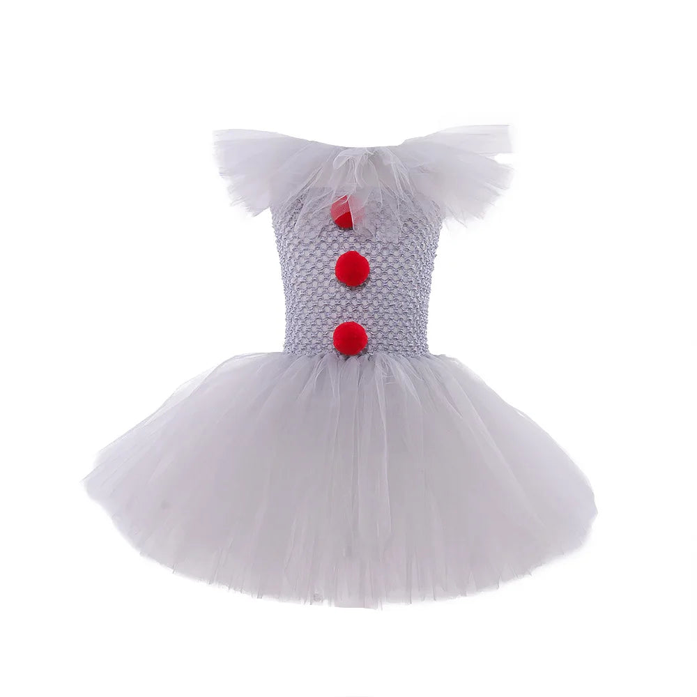 Halloween Pennywise Costume Creepy Clown Gray Tutu Dress Outfit Girls Fancy Carnival Party Tulle Dresses Joker Clothes