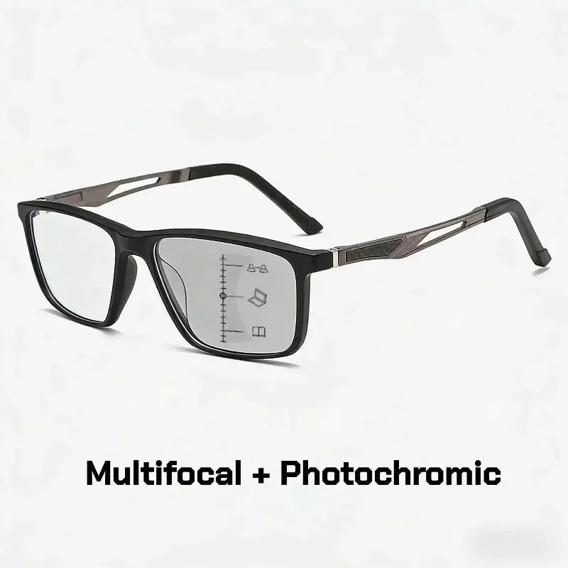 New Multifocal Photochromic Reading Glasses Unisex Ultra-Lightweight TR90 Bifocal Presbyopia Eyewear with Plus Diopter 0 To +4.0