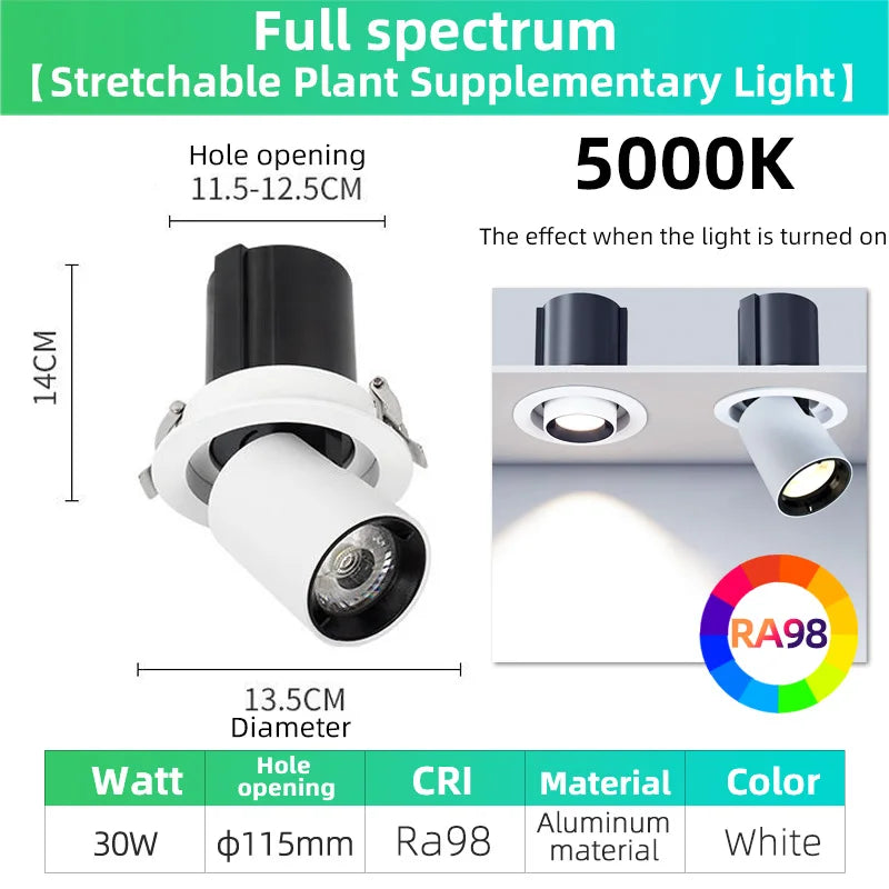 Full Spectrum Plant Fill Light Embedded Spotlight Tube Light Adjustable Angle Indoor Simulated Solar Green Plant Growth Light