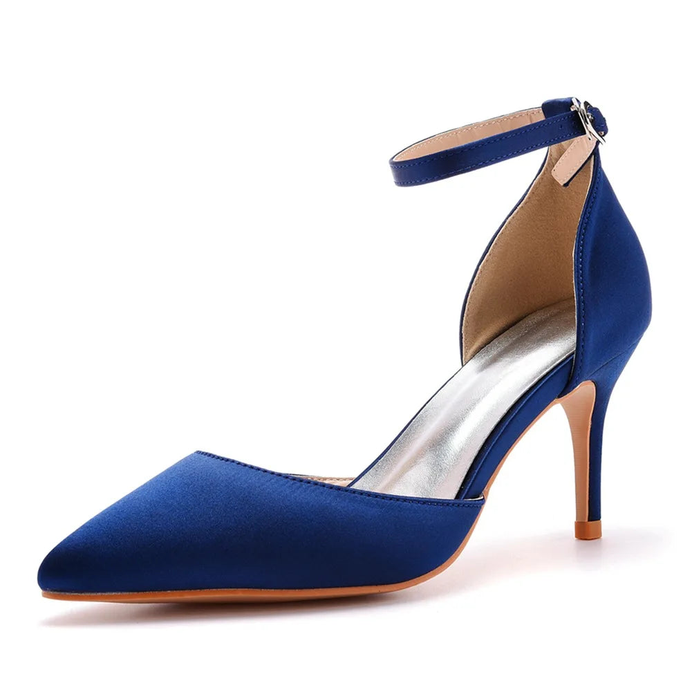 Sexy Ankle Strap Sandals Women Party Mature Silk 7CM Cover Heel Buckle Strap Formal Dress Dress Women's Shoes Dark Green