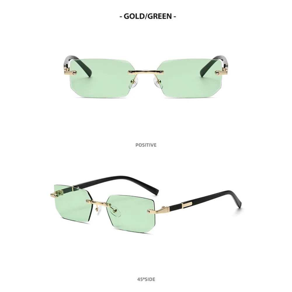 Trendy Rimless Small Rectangle Sunglasses Men Women Fashion Luxury Brand Square Frameless Sun Glasses Retro UV400 Shades Goggles