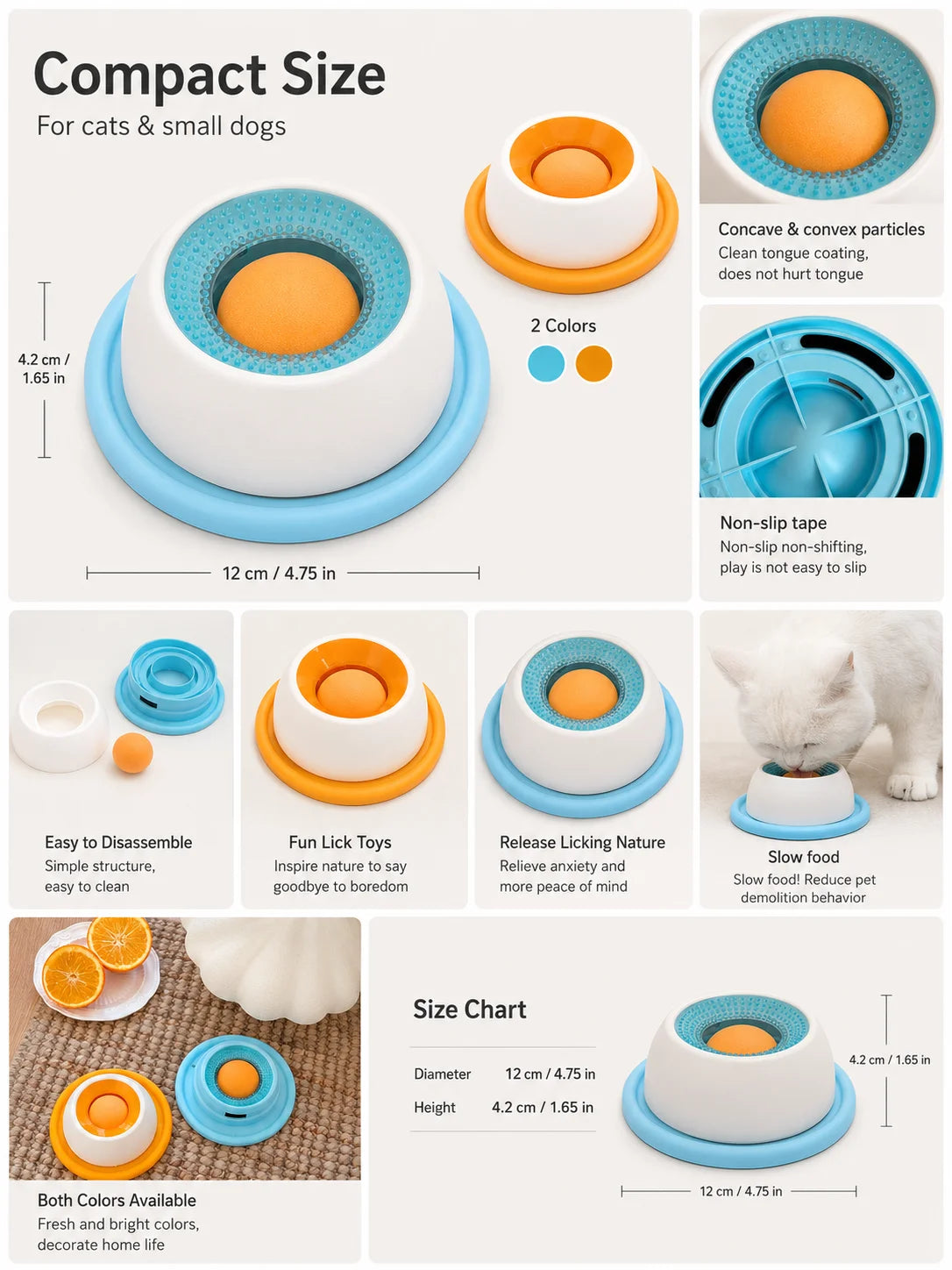 Pet Lick Plate Slow Feeder Bowl for Cats Small Dogs Rotating Ball Treat Toy Anti Slip Licking Mat for Wet Food