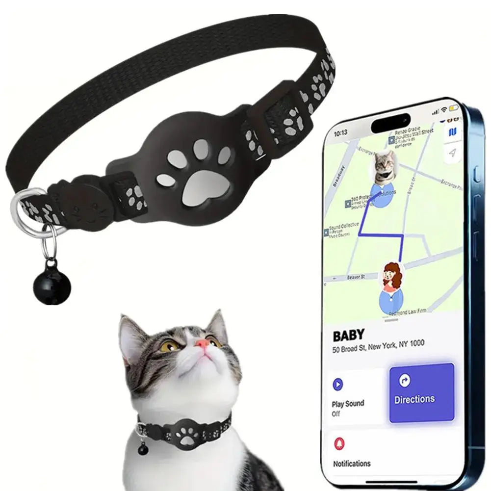 GPS Cat Collar with Reflective Strap, Mini Real Time Pet Location Device, Waterproof Anti Lost Finder for Outdoor Kitten S7X8