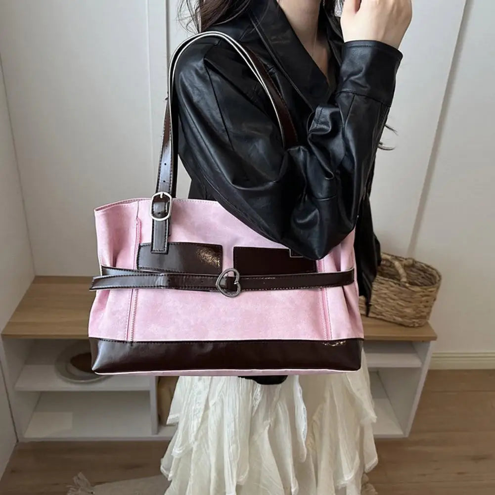 Retro Belt Buckle Underarm Shoulder Bag Women Large Capacity Commuter Tote Bag Vintage Casual Handbag Female Purse