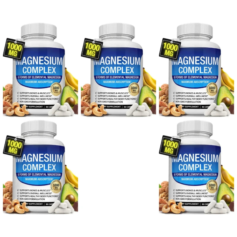 Nutrition Magnesium Complex Capsules 8-Form Elemental Magnesium Supports Healthy Body Functions 1000 Mg 90 Capsules