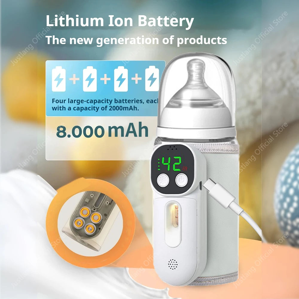 JUSTLANG Smart Voice Control Baby Bottle Warmer 7 Heat Level 8000mAh Multifunction Breast Milk Warmer Accurate Temperature