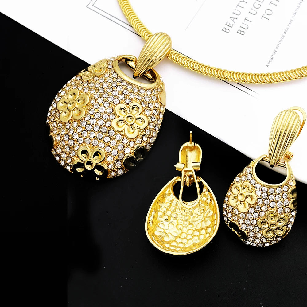New Necklace And Earrings Set Unique Dubai Fashion Jewelry Nigeria Bride Wedding Party Gift