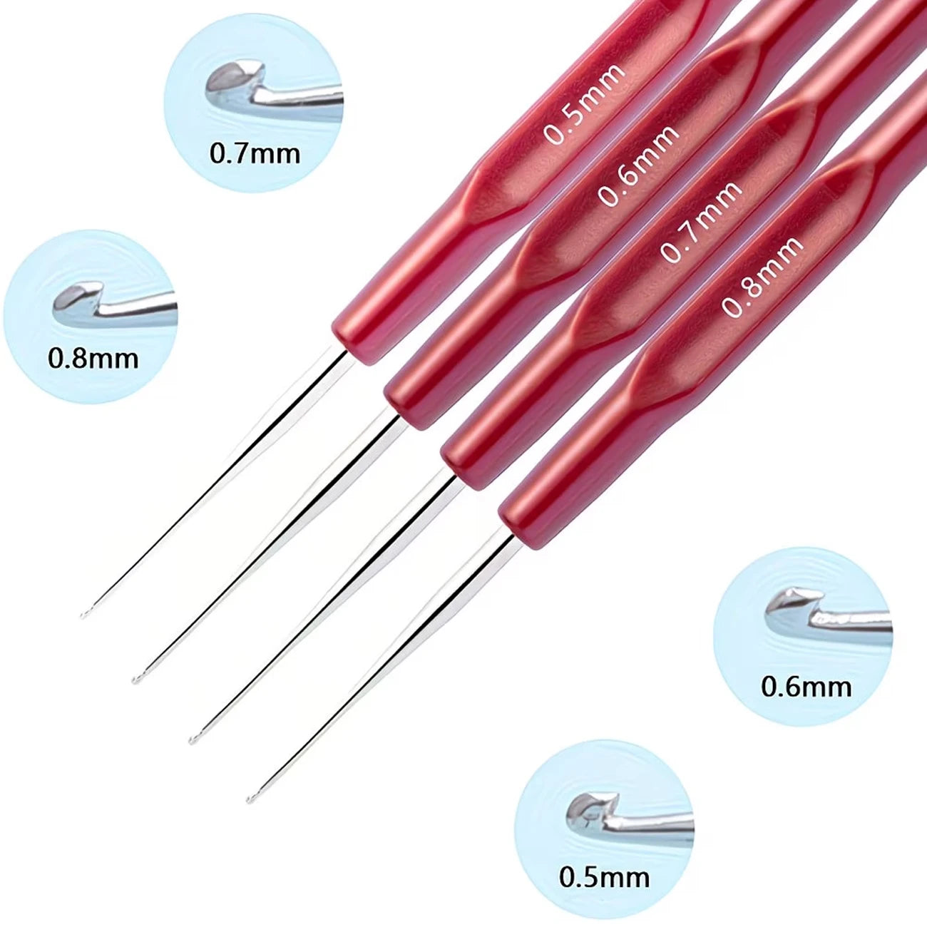 A Set of 4 Crochet Braiding Tools, with Hooks Sized 0.5/0.6/0.7/0.8mm, Suitable for Braids and Dreadlock Tool Kits