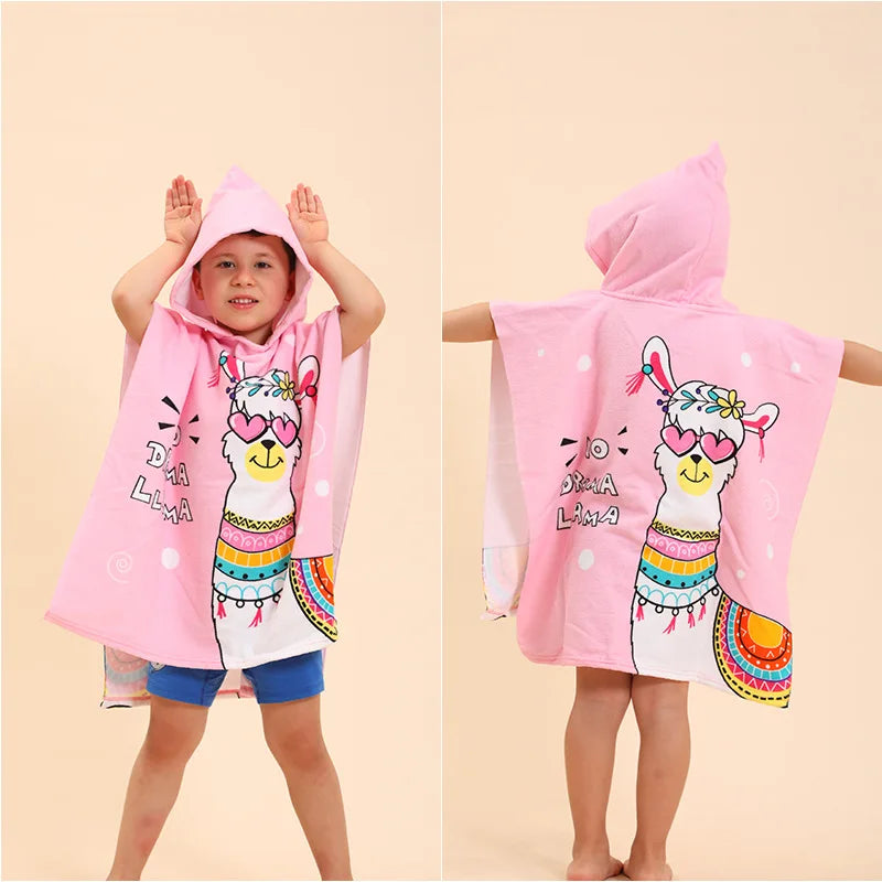 60-120cm Kids Hooded Bath Beach Poncho Towels Baby Quick Dry Bathrobe Child Cartoon Cloak Poncho Towels Microfiber Swim Cover-up